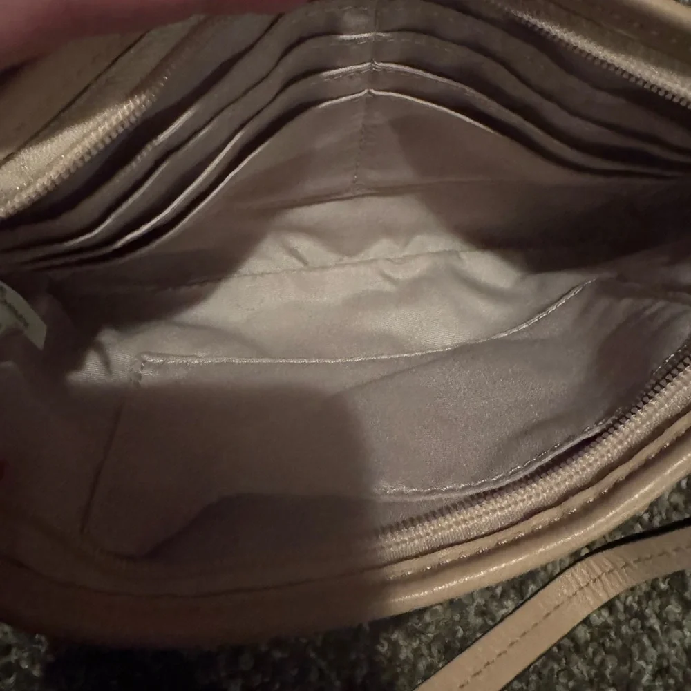 Coach Metallic Silver Wristlet with Nude Trim